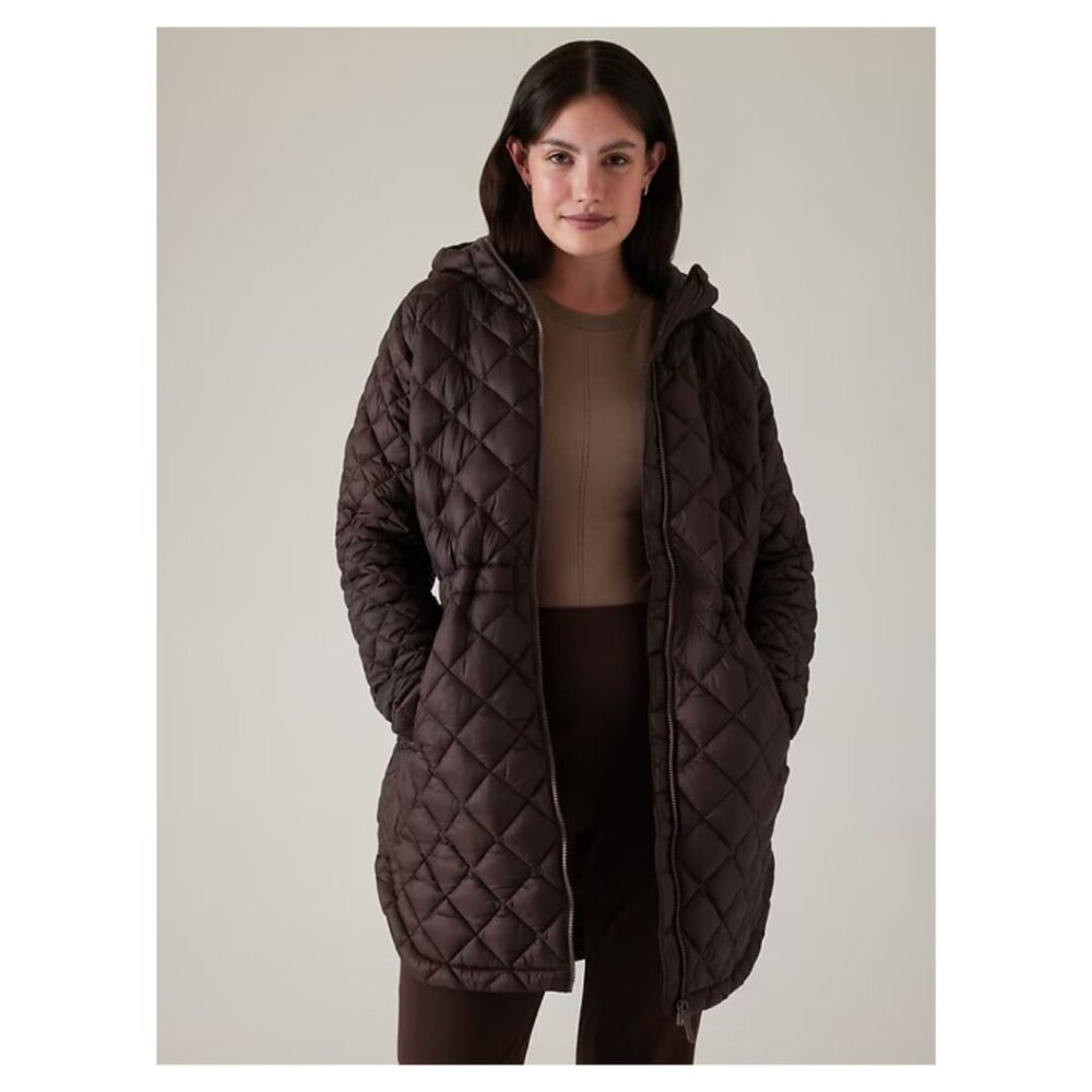 Athleta Whisper Featherless Puffer Parka in Toasted Brown, sz S, Like New
